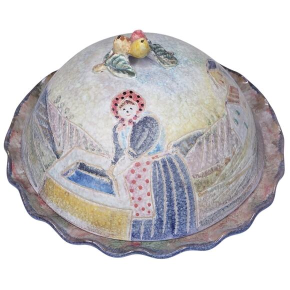 Vtg. Italica ARS POTTERY Italian Hand Painted Scalloped Edge Plate& Lid ~Signed - Picture 1 of 15